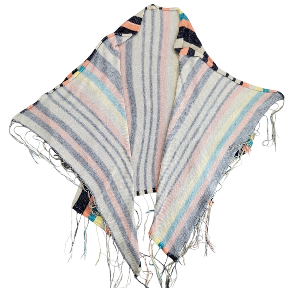 Reba Multicolor Striped Fringe Cardigan Sweater Boho Open Front Knit Small - Picture 9 of 12